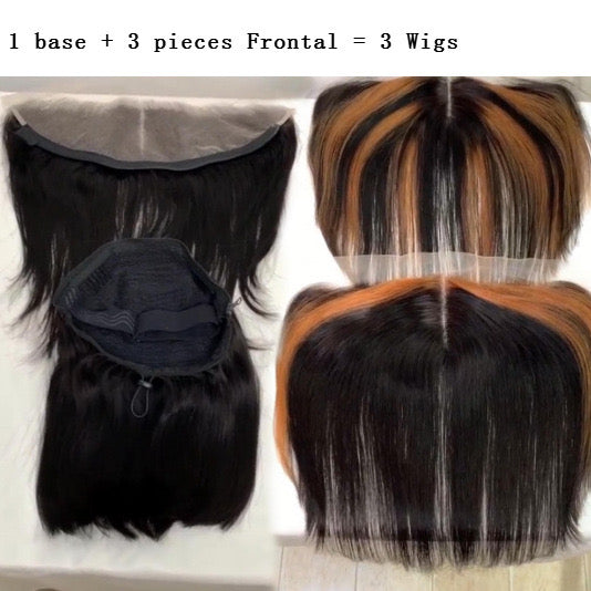 1 Base + 3 pcs frontal Replace Zip Wig