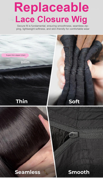 1 Base + 3 pcs frontal Replace Zip Wig