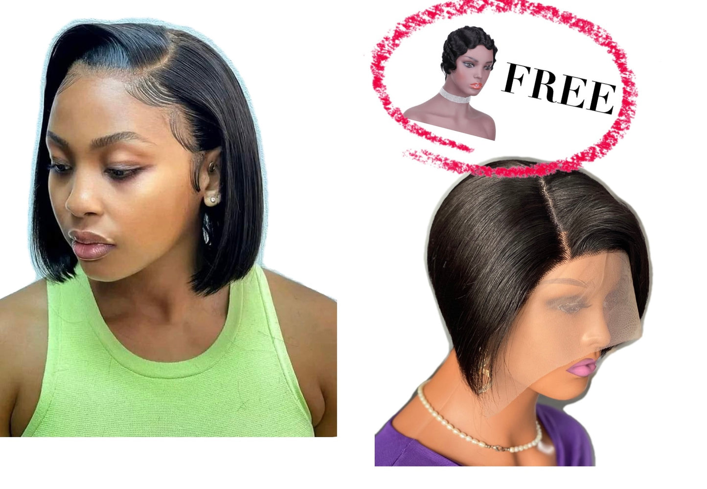 full frontal bob with T part pixie Combo