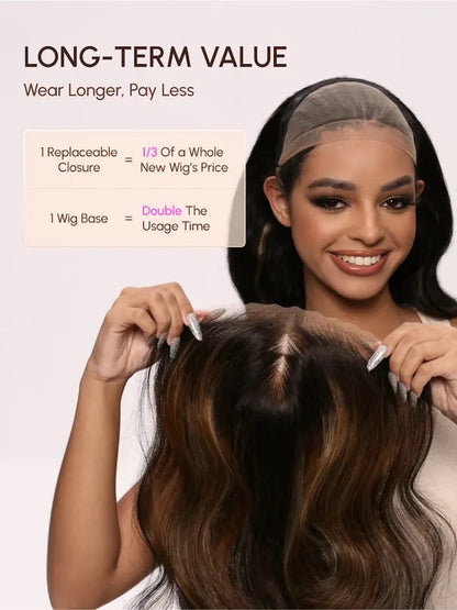 1 Base + 3 pcs frontal Replace Zip Wig