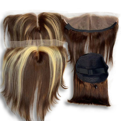 1 Base + 3 pcs frontal Replace Zip Wig